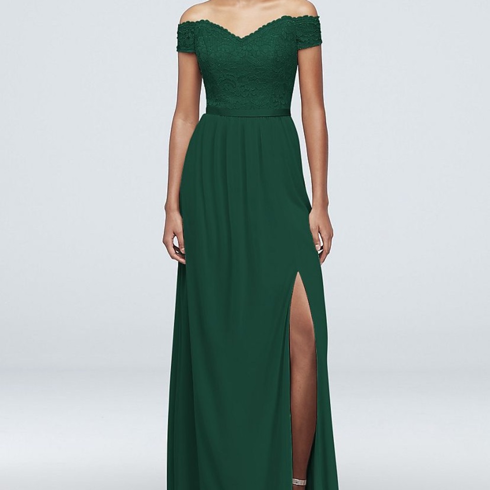 Long Off The Shoulder Green Bridesmaid Dress